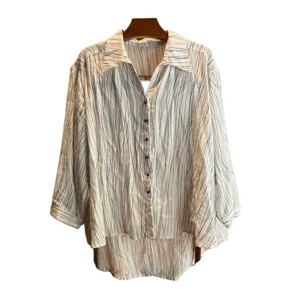 Fridaze Tops - FRIDAZE 4X 100% Linen Women's Blouse Button Up, White Black, Collar, Hi-Low